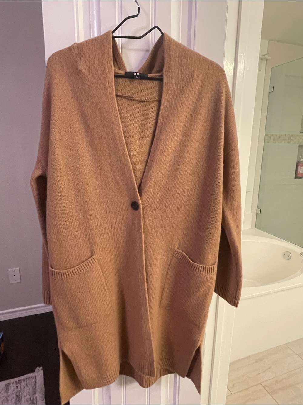 Uniqlo Women's Camel Brown Long Open-Front Cardigan
